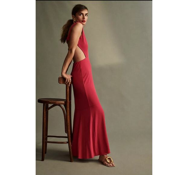 New Anthropologie Maeve Open-Back Knit Maxi Dress $170 XXS 2XS Red - Picture 2 of 6